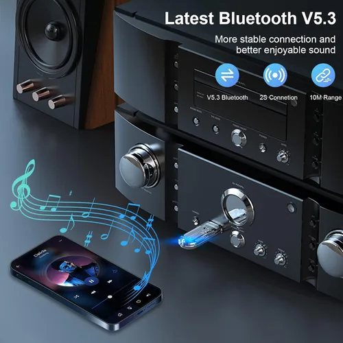 Vista 5 de Kit de coche USB a Bluetooth - Adaptador de audio inalámbrico para estéreo del hogar y del automóvil, soporta conversaciones manos libres