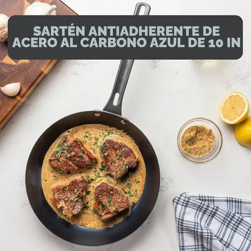 Vista 2 de Viking Sartén antiadherente, utensilios de cocina de acero al carbono azul de 10 pulgadas, negro