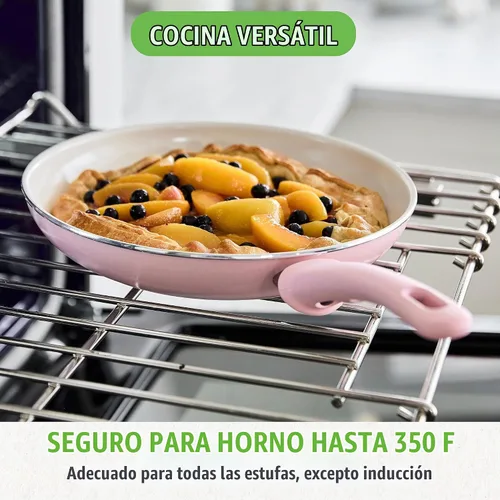 Vista 4 de GreenLife Sartén antiadherente de 8 pulgadas, cerámica no tóxica sin PFAS antiadherente, apta para lavavajillas y horno, asas que se mantienen Rosa