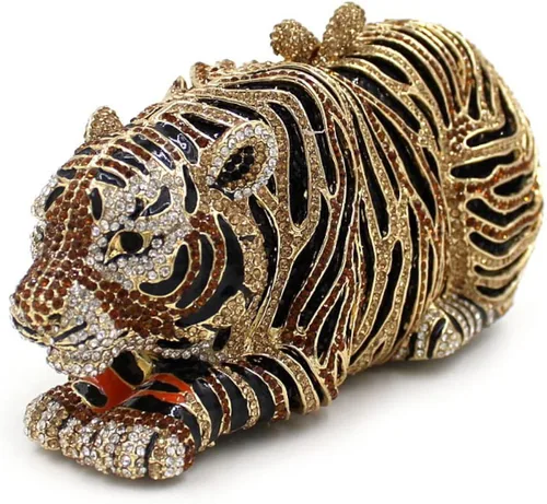 Vista 2 de Tngan Bolso de mano con forma de tigre para mujer, bolso de mano con diamantes de imitación brillantes para fiesta de graduación