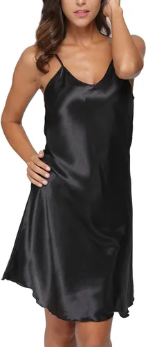 Vista 2 de camisón con tirantes finos, camisón babydoll de satén para mujer