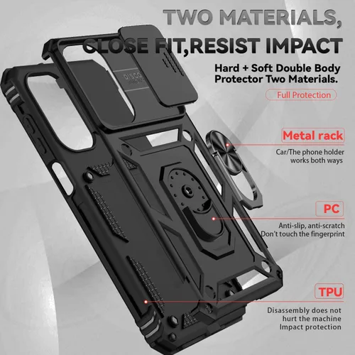 Vista 5 de Funda para Galaxy A26 con cubierta para lente de cámara, protector de pantalla HD, protección contra caídas de grado militar, soporte de anillo