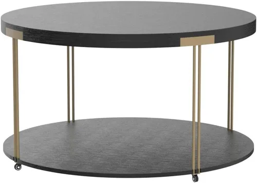 Vista 5 de Mesa de centro redonda con ruedas, mesa de té de centro industrial de 2 usos con estante de almacenamiento, mesa de cóctel circular de 35 pulgadas