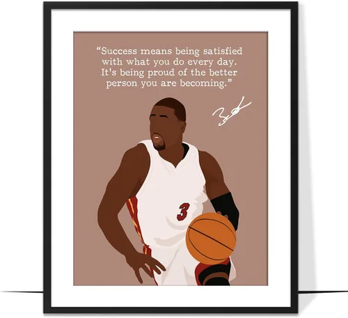Vista 13 de LOLUIS Arte de pared con cita motivacional, arte dibujado a mano de la superestrella del baloncesto, decoración temática deportiva, dormitorio