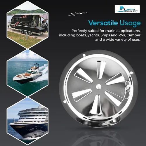 Vista 6 de MARINE CITY 304 Grade Polished Stainless Steel Cabin Ventilation Plate Round Louver Vent Cover Butterfly Air Vent Gill Plate with Side Knob for