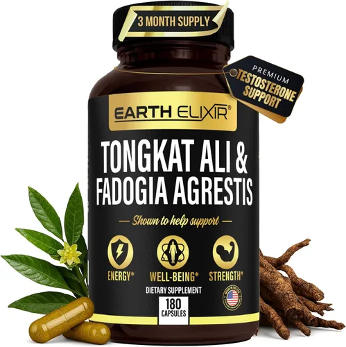 Vista 9 de Earth Elixir Premium Tongkat Al (LJ100) y Fadogia Agrestis para hombres y – Suplemento natural de testosterona – Fabricado en Estados Unidos