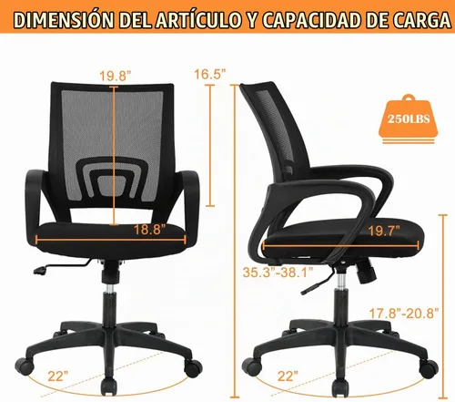 Vista 2 de Silla de malla para computadora, silla de oficina en casa, silla de escritorio ergonómica con soporte lumbar y reposabrazos, silla de trabajo