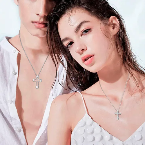 Vista 3 de StoryEtain Cross Necklace for Men Women 925 Sterling Silver Cross Necklace for Men Women Religious Jewelry Christian Baptism Gift