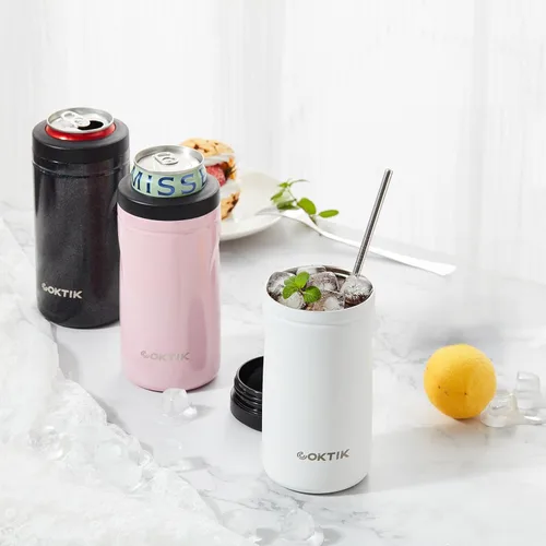 Vista 6 de COKTIK 4 en 1 enfriador de latas aislado, enfriador de latas delgadas de doble pared para latas de 12 oz regulares o delgadas y botellas de cerveza