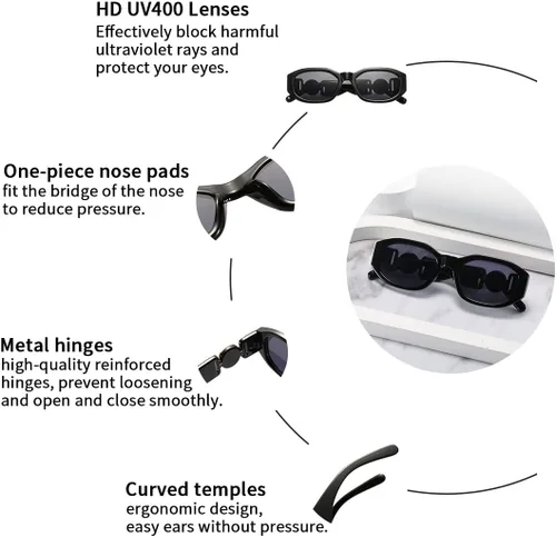 Vista 5 de Dollger Lentes de sol rectangulares para mujer, diseño irregular, de lujo, pequeños, con protección UV