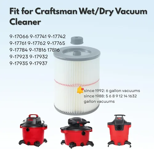 Vista 3 de Nispira 9-17816 17816 Filtro HEPA de repuesto con rayas rojas para aspiradora Craftsman Craftsman Shop Vac húmedo/seco 5/6/8/12/16/32 galones más