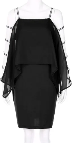 Vista 5 de NIUQI Vestido de noche de gasa de color sólido para mujer con lentejuelas y hombros descubiertos cuello redondo manga capa