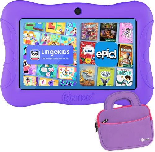 Vista 10 de Contixo 7 Kids Tablet V9 - Paquete de tableta Android y funda con más de 50 libros de cuentos y calcomanías de Disney (valor de $200), 32GB, cámaras