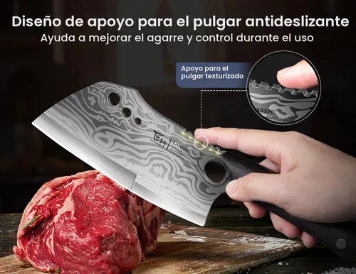 Vista 6 de SYOKAMI Cuchillo de chef con funda, cuchillo de carnicero de 7.7 pulgadas con pelador de hierbas, cuchillo de cortar huesos resistente, mango