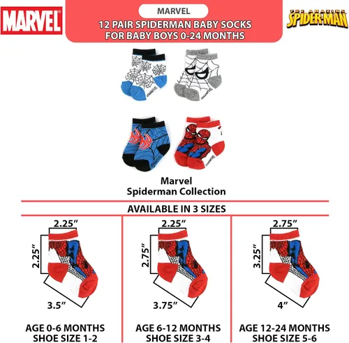 Vista 4 de Marvel's Spider-Man Baby Boys - Juego de 12 calcetines (recién nacidobebé)