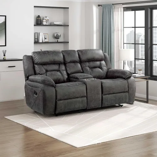 Vista 11 de Homelegance Sofá reclinable, sofá reclinable doble manual de microfibra pulida, marrón oscuro