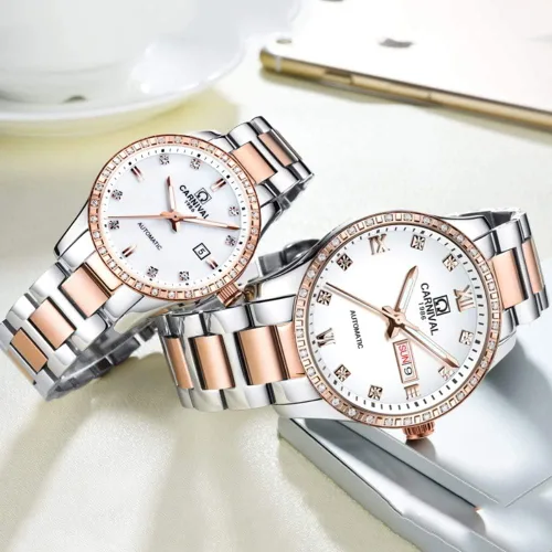 Vista 5 de MASTOP Reloj mecánico automático para hombre y mujer, de moda, elegante, para ella o para ella, juego de 2