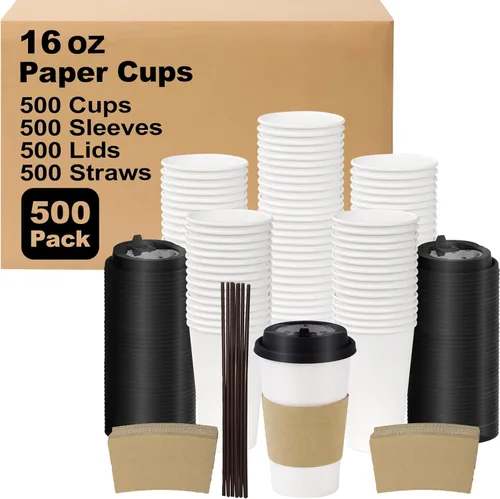 Vista 63 de Paquete de 100 tazas de café desechables de 8 onzas, tazas de papel desechables de color marrón a granel, tazas de café para té caliente, chocolate