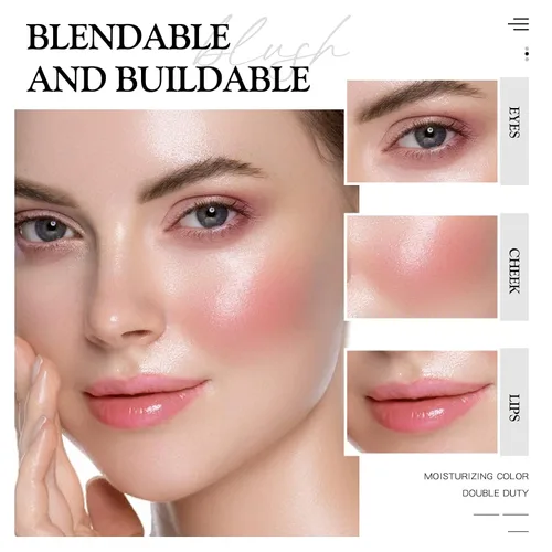 Vista 4 de bayfree Rubor en crema para mejillas acabado radiante, hidratante, cremoso, ligero y mezclable, bálsamo de labios vegano y suave, vitamina E