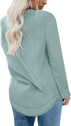 Vista 4 de Sudadera básica para mujer, manga larga, lisa, cuello redondo, sin botones, ajustada, túnica casual