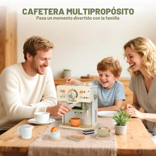 Vista 2 de Cafetera de juguete, accesorios de cocina de madera para niños, juego de simulación, verde