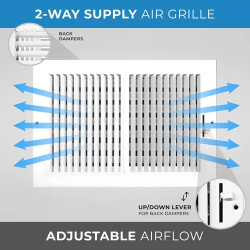 Vista 6 de Rejilla de suministro de aire vertical de 2 vías de 30,5 cm x 20 cm - Tapa de ventilación y difusor - Cara plana estampada - Blanco.