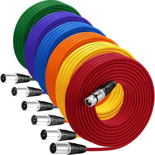 Vista 11 de Copkim Paquete de 10 cables XLR brillantes de 6 pies, 3 pines, cable de micrófono XLR equilibrado a macho a hembra para micrófono, mezclador