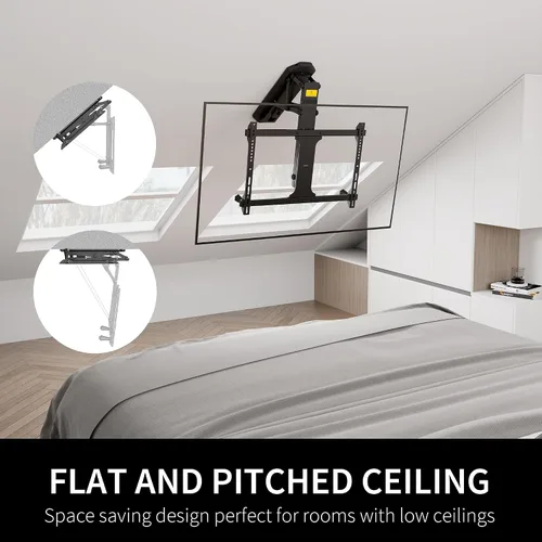 Vista 6 de VIVO Soporte eléctrico para TV de techo para pantallas de 32 a 70 pulgadas, soporte VESA de techo inclinado motorizado abatible grande, paquete Negro