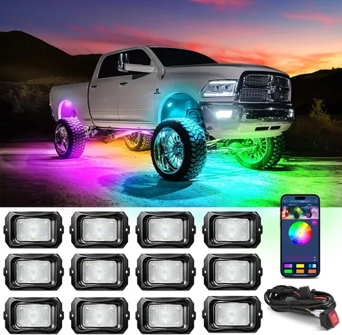 Vista 10 de MICTUNING C2 Max RGB+IC Chasing Color Rock Lights - 2 piezas (no incluye controlador)