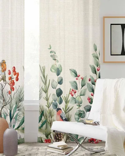 Vista 3 de Cortinas traslúcidas retro de eucalipto de 96 pulgadas de largo, juego de 2 paneles de cortinas para cocina, dormitorio, sala de estar, puerta