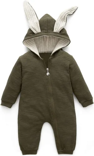 Vista 136 de Simplee Kids Enterizo con diseño de conejo de Pascua con capucha, para bebé, overol con cremallera y orejas largas