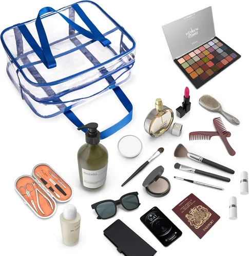 Vista 7 de Bolsa de aseo grande y gruesa de PVC con cremallera, bolsa transparente para cosméticos para el trabajo diario, viajes, deportes