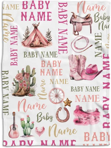 Vista 18 de Mantas de bebé occidentales - Mantas personalizadas y de forro polar personalizadas para niños y niñas, 3 tamaños para hijo y hija recién nacidos