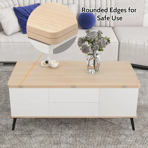 Vista 7 de Juego de 5 mesas auxiliares elevables con almacenamiento convertible con otomanas, para sala de estar, dormitorio, oficina, comedor (blanco antiguo)