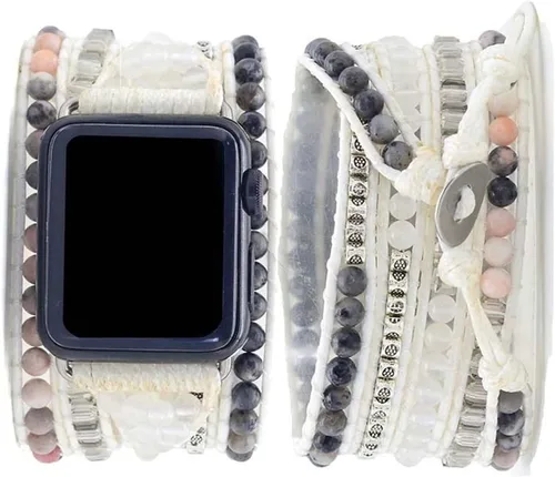 Vista 20 de Correa de reloj de cuerda trenzada con cuentas, estilo bohemio, gira 5 veces, múltiples capas, compatible con reloj Apple Watch de 45 mm, 41 mm, 44
