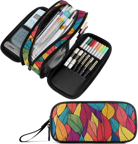 Vista 15 de Fustylead Estuche para lápices de gran capacidad para notas musicales, bolsa de maquillaje multiusos, bolsa de almacenamiento para oficina