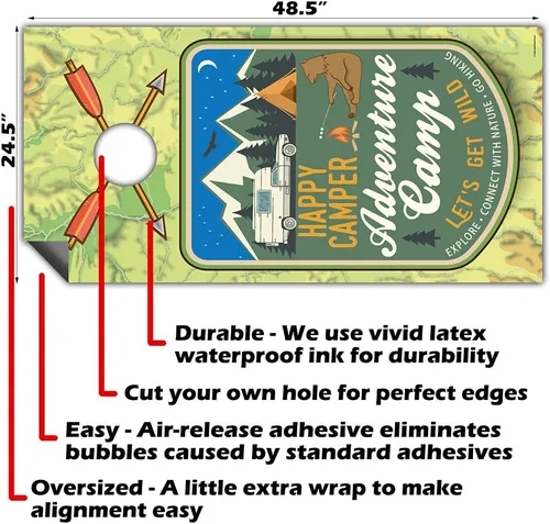 Vista 4 de Cornhole Board Wraps and Decals for Boards Set of 2 Skins Professional Vinyl Covers Sticker Happy Camper Adventure Camp Let's Get Wild Explore