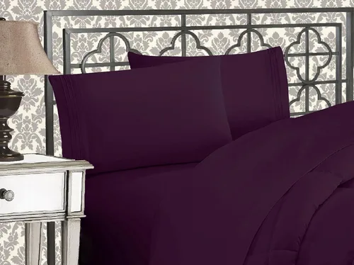 Vista 10 de Elegance Linen Sábanas de calidad egipcia sólidas de 4 piezas de la serie 1800 con bolsillos profundos de hasta 16 pulgadas, tamaño individual
