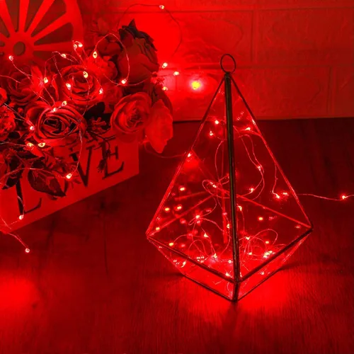 Vista 6 de RUICHEN Cadena de luces de hadas de 10 m con 100 LED, USB, con interruptor de encendido/apagado (rojo)