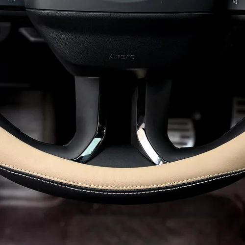 Vista 4 de Valleycomfy - Funda universal de volante de piel de microfibra, 15 pulgadas, color beige