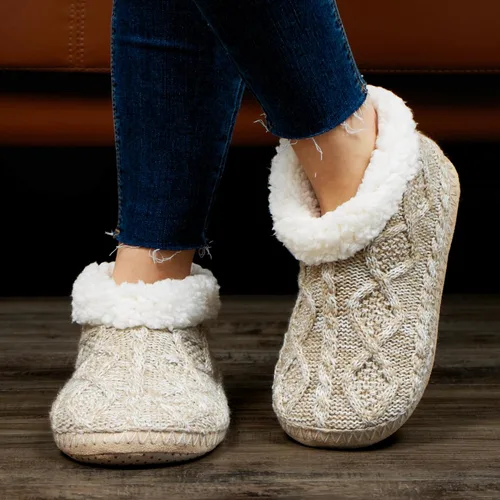Vista 2 de Pantuflas de sherpa para mujer, botines cálidos y acogedores para interiores, calcetines suaves y peludos para casa, parte inferior antideslizante