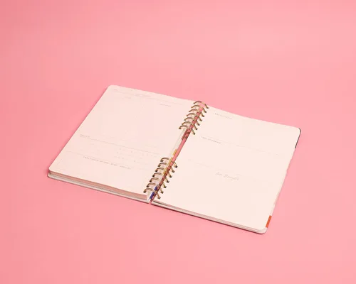 Vista 3 de DesignWorks Ink Cuaderno de atención plena en espiral, diario de gratitud y bienestar, agenda diaria sin fecha con calcomanías de indicaciones