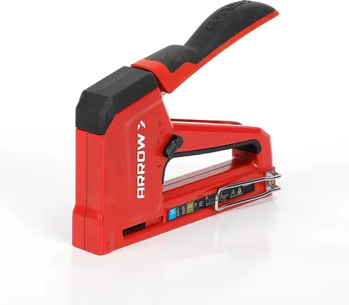Vista 5 de Arrow T50RED2 - Pistola de grapas manual 2 en 1 y clavadora de clavos para tapicería, marco, aislamiento, manualidades y muebles, rojo