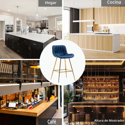 Vista 7 de Sidanli Blue - Juego de 2 taburetes de bar de terciopelo de 24 pulgadas con reposapiés, sillas de bar modernas para el hogar, isla de cocina, comedor