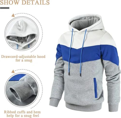 Vista 4 de Gesean Sudadera con capucha, de manga larga, para hombre, diseño de bloque de color, estilo informal, con bolsillo