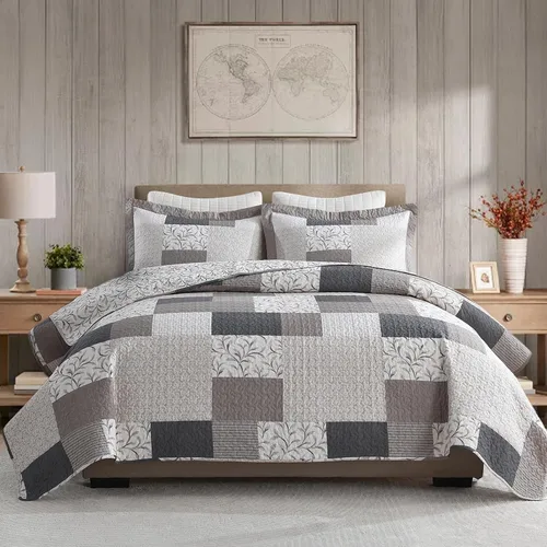 Vista 9 de SahSahCasa Edredón tamaño Queen, edredón acolchado a cuadros 100% algodón para cama Queen, colchas florales, colcha reversible de estilo campestre