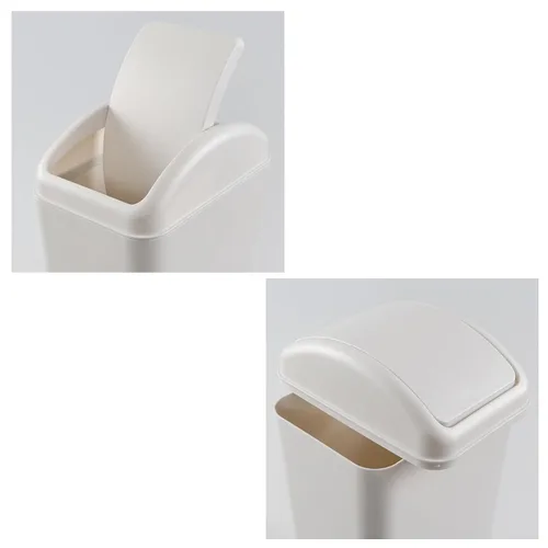 Vista 5 de Cand Cubo de basura de plástico pequeño de 14 L, cubos de basura delgados con tapa abatible, gris claro