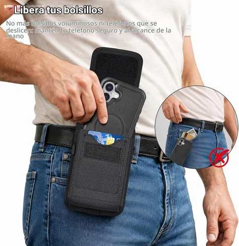 Vista 7 de Funda para teléfono celular ykooe con clip para cinturón y tarjetero Negro