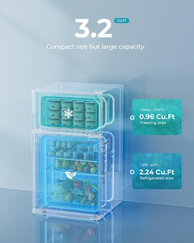 Vista 2 de EUHOMY - Refrigerador miniatura con congelador, 3.2 pies cúbicos, refrigerador miniatura con congelador, refrigerador de dormitorio con 2 puertas