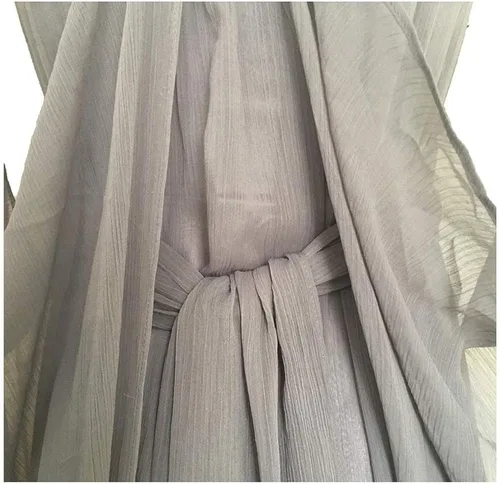 Vista 3 de Xfang - Vestido de gasa para mujer, disfraz de Halloween, vestido gris largo con cola